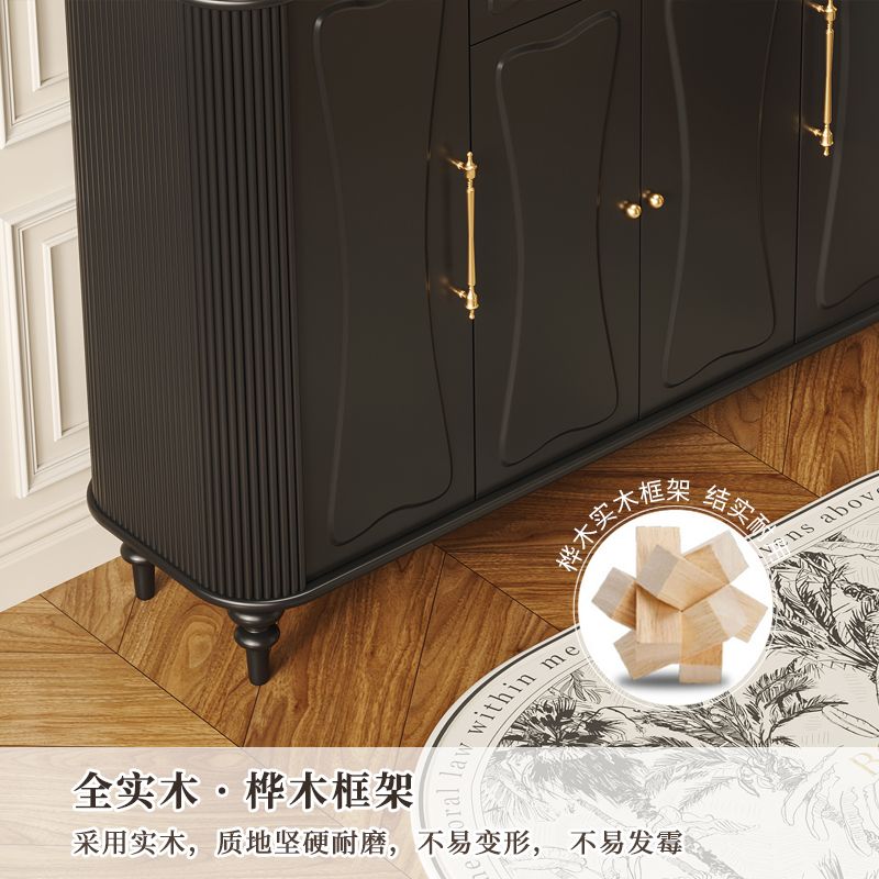 法式復古入戶鞋櫃玄關櫃一體黑色烤漆實木美式樺木家用圓角收納櫃