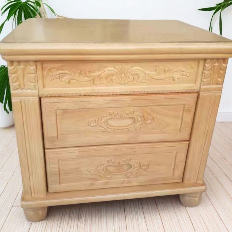 中式復古整裝帶鎖雕花實木新款牀頭櫃簡約臥室牀邊儲物櫃家用收納