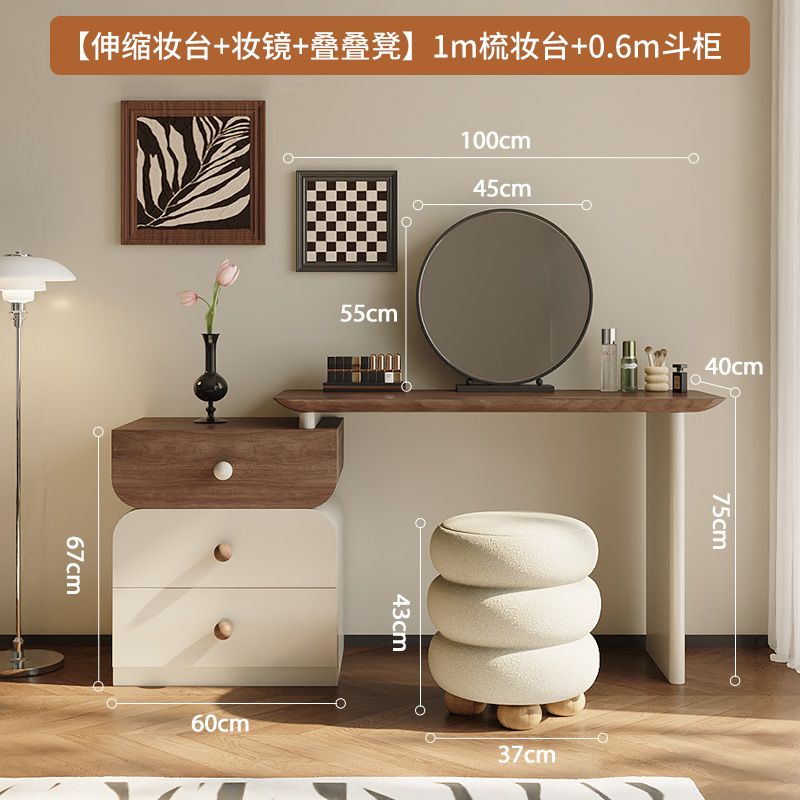 2025新款實木梳妝檯新款鬥櫃可伸縮收納一體品質奢華梳妝檯