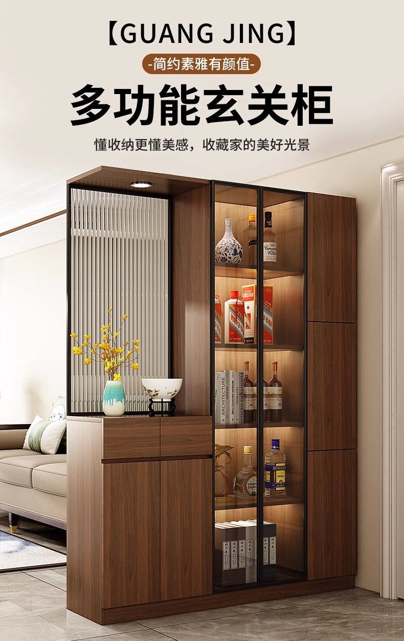 實木入戶玄關櫃鞋櫃一體客廳隔斷屏風櫃正對門儲物門廳櫃中古定製