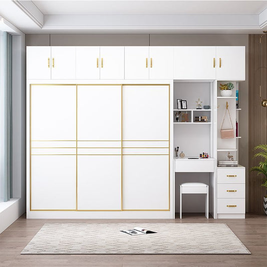 大衣櫃推拉門杉木衣櫃家用移門收納櫃組裝實木杉木衣櫃滑門衣櫃
