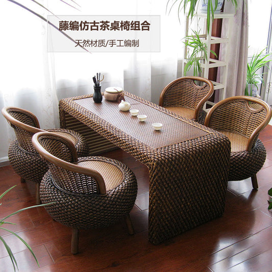 简约藤编客厅茶几仿古阳台茶桌椅组合草编榻榻米功夫茶桌地台桌子