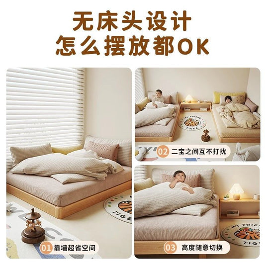 兒童牀實木牀無牀頭實木日式榻榻米簡約牀頭雙人牀小戶型懸浮牀