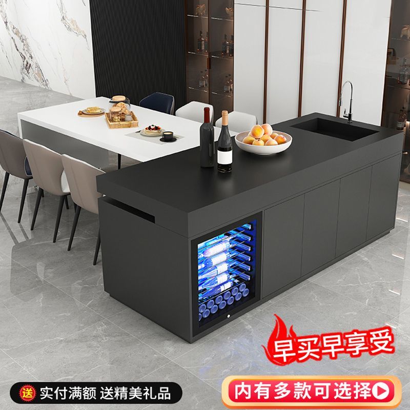 定做开放式厨房中岛台餐桌一体可伸缩移动旋转导倒台家用岩板吧台
