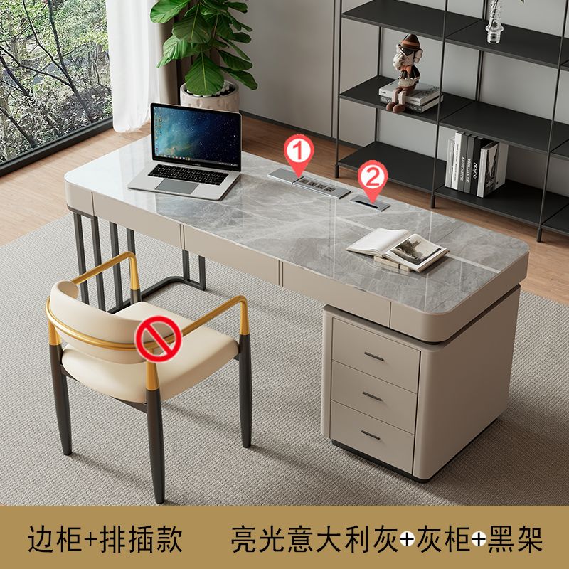 意式輕奢高端巖板書桌書椅家用現代簡約小戶型北歐辦公寫字電腦桌