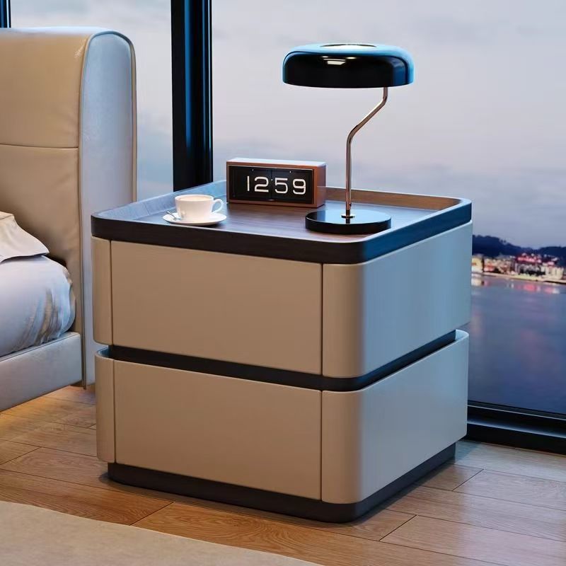簡約意式輕奢實木牀頭櫃智能收納設計家用高級帶密碼鎖牀邊櫃