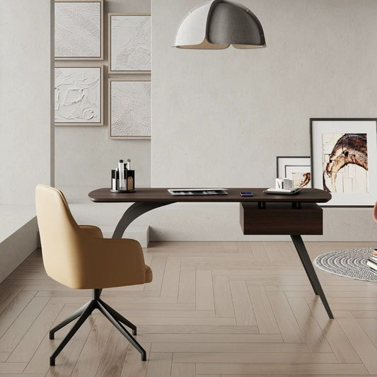 意式輕奢極簡北歐實木書桌商務工作辦公煙燻色老闆書桌臥室窄