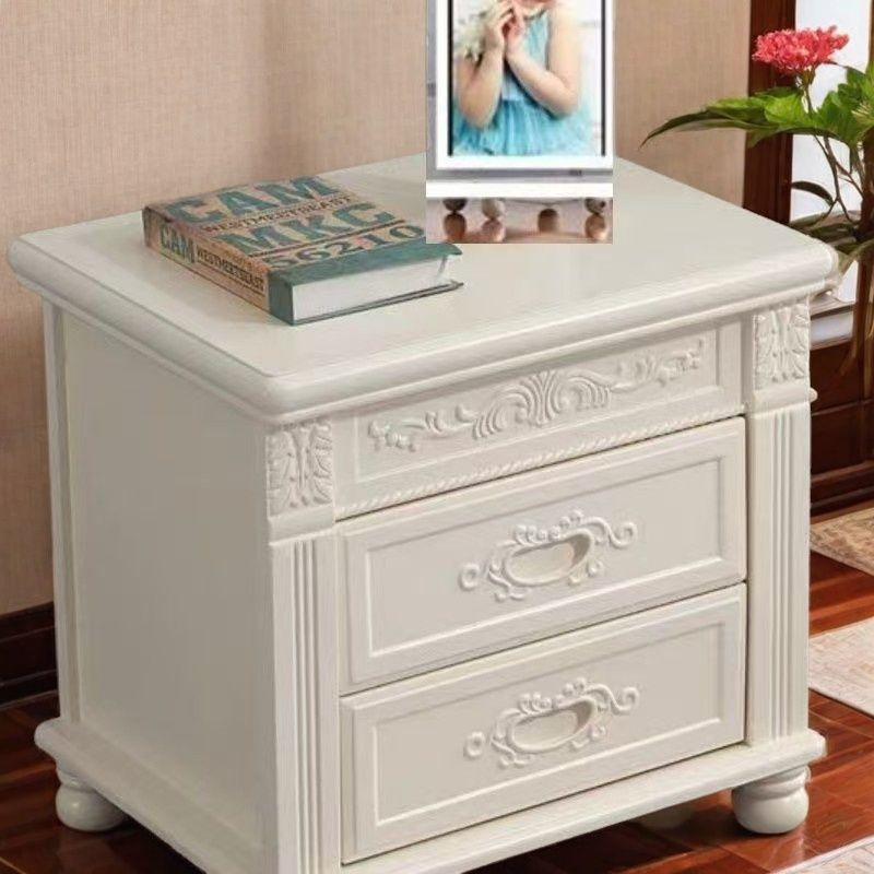 中式復古整裝帶鎖雕花實木新款牀頭櫃簡約臥室牀邊儲物櫃家用收納