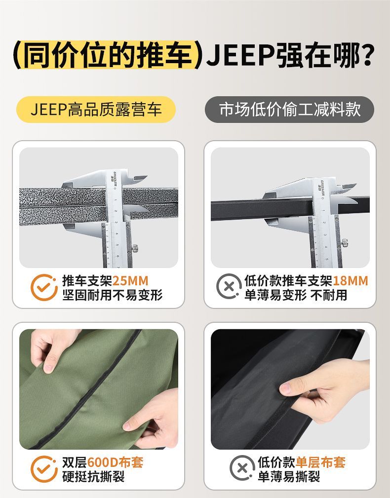 【新品上市】JEEP露營車加厚野餐戶外手拉車野營車加粗收納小推車