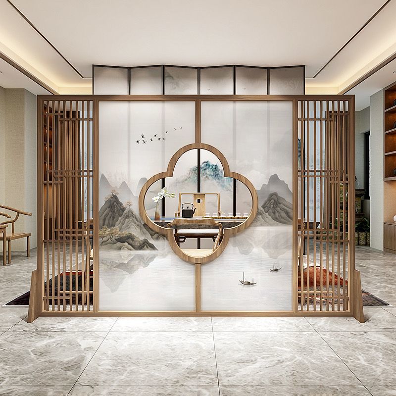 中式屏風隔斷客廳進門遮擋辦公室臥室大廳入戶玄關鏤空實木座屏