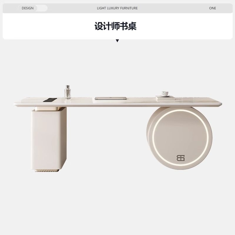 轻奢岩板书桌台式电脑桌办公桌意式极简学习桌书房写字台设计师