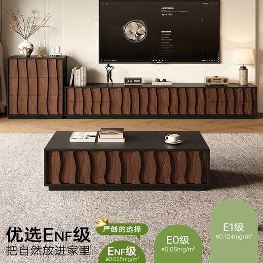 中古风电视柜新款客厅收纳储物柜一体小户型落地茶几边柜定制组合
