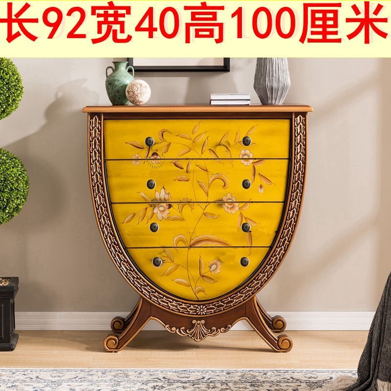 欧式玄关柜台美式斗柜彩绘实木装饰柜走廊柜复古收纳柜子家具整装