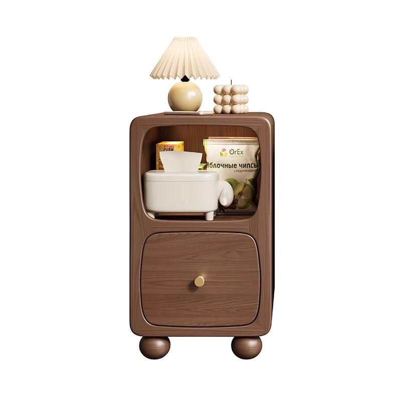 全實木夾縫牀頭櫃簡約現代家用臥室帶燈牀邊櫃無線充電小型窄櫃子