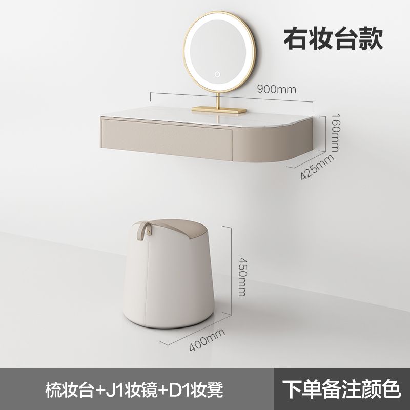 輕奢轉角梳妝檯書桌一體現代簡約ins風壁掛式懸空臥室鏡子化妝桌