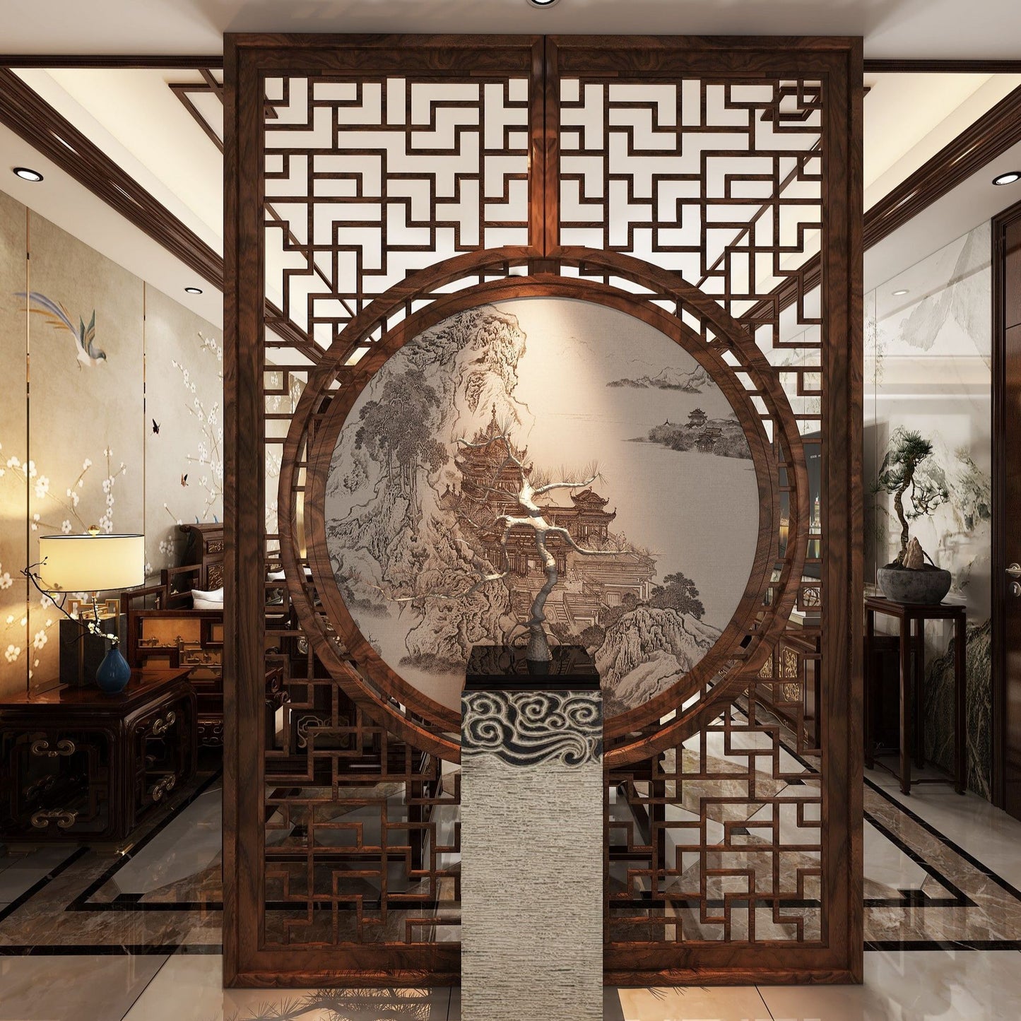 新中式實木屏風隔斷客廳玄關裝飾隔斷牆餐廳酒店背景牆格柵定製
