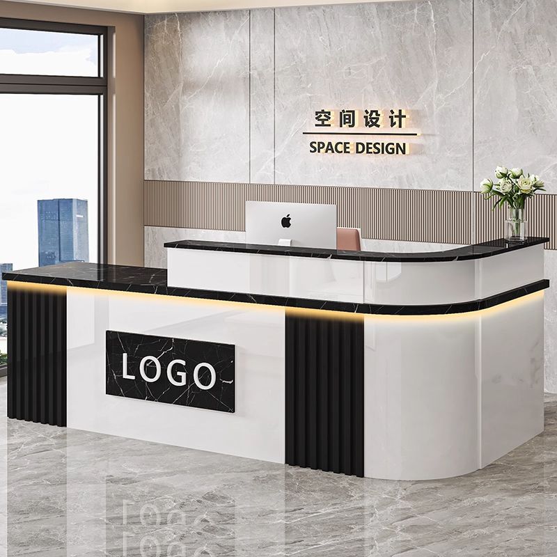 公司前台接待台中式转角吧台收银台服装店商用柜台办公桌简约现代
