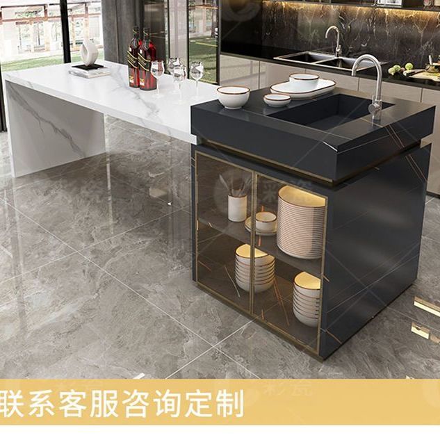 定做开放式厨房中岛台餐桌一体可伸缩移动旋转导倒台家用岩板吧台