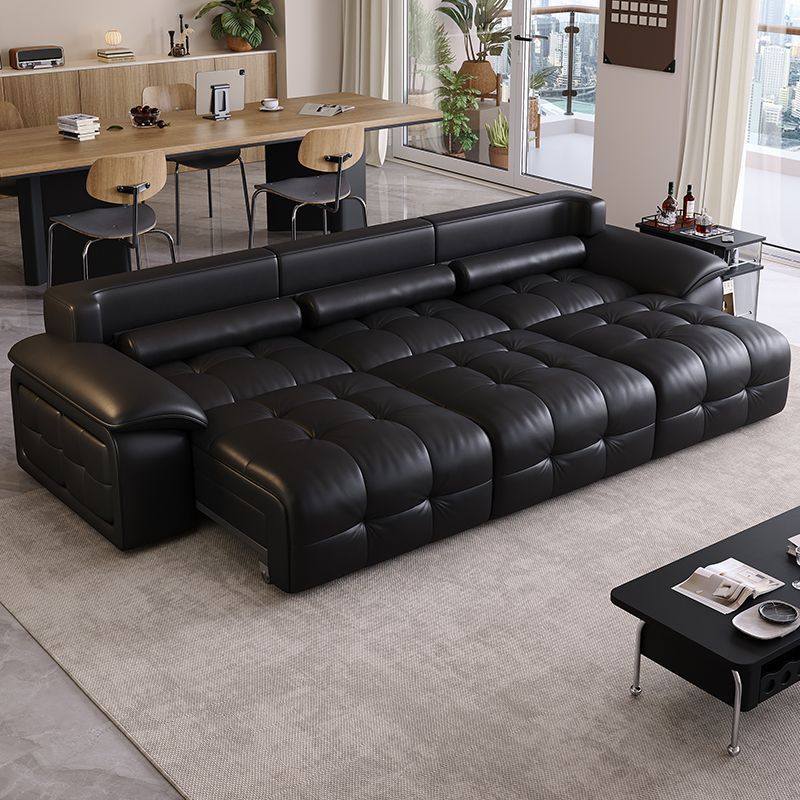 Montigni Smart Genuine Leather Electric Sofa, Light Luxury Mid-Century Caramel Block Design with Retractable Adjustable Functions