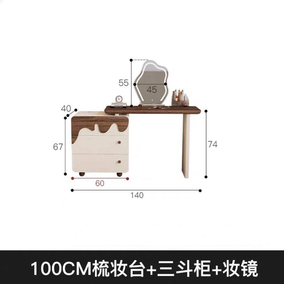 侘寂風中古梳妝檯牀尾鬥櫃一體書桌實木化妝臺臥室轉角法式奶油風