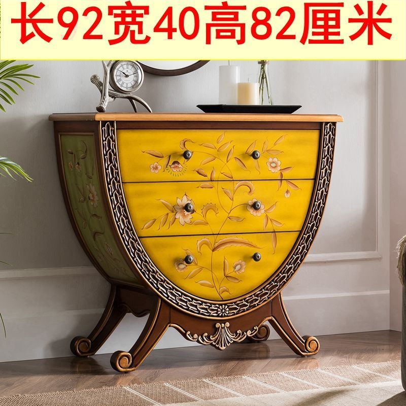 欧式玄关柜台美式斗柜彩绘实木装饰柜走廊柜复古收纳柜子家具整装