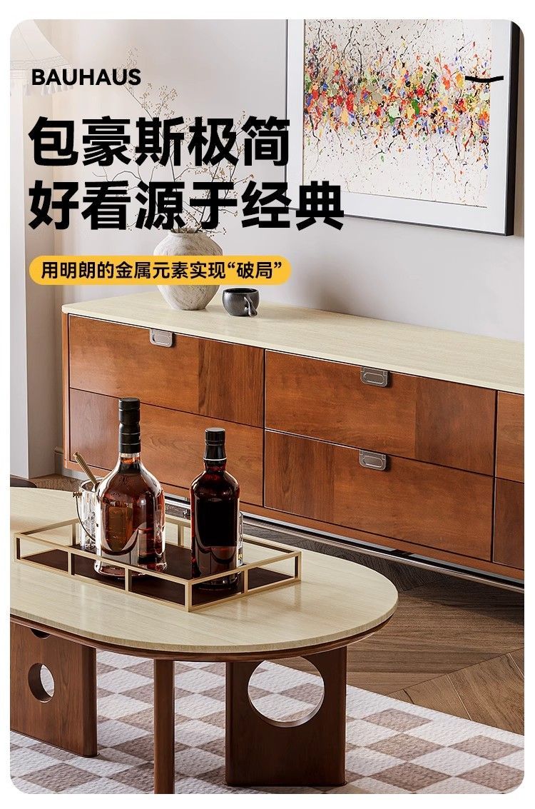 中古風實木柚木色電視櫃法式復古客廳高款地櫃柚木飾面全實木鬥櫃