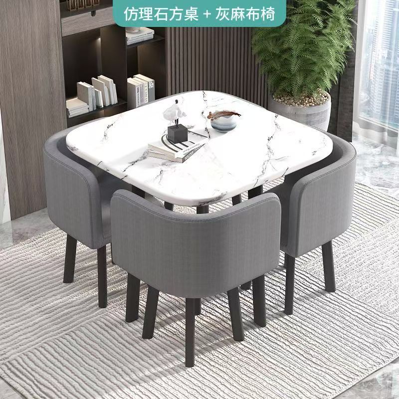 家用收纳小户型餐桌洽谈桌椅接待简约餐桌椅组合圆桌可收纳餐桌
