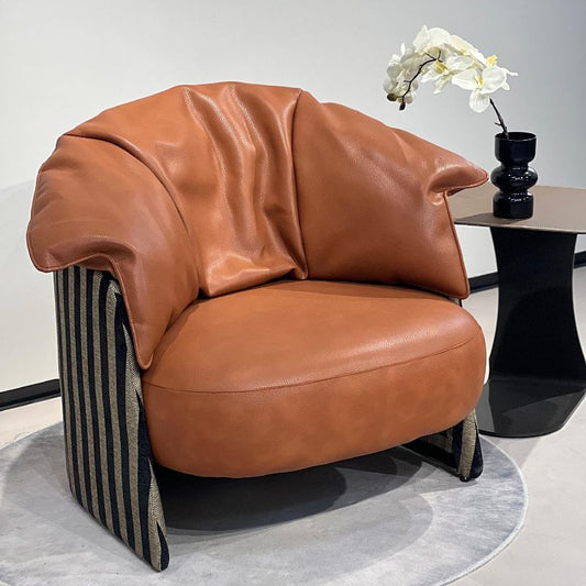 中古風真皮沙發極簡輕奢高級感客廳單人休閒椅客廳陽臺懶人沙發椅