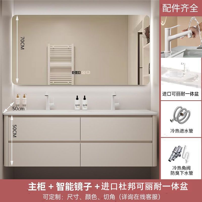 進口杜邦可麗耐一體雙盆浴室櫃組合橡木洗臉池定製雙人位洗漱臺