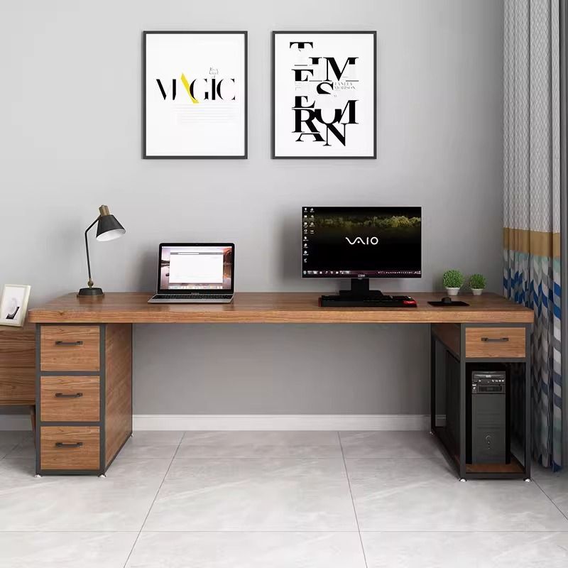 簡約實木書桌一體長條寫字桌臥室大桌子工作臺雙人家用電腦桌