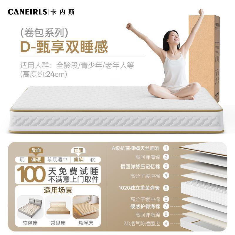 捲包盒子彈簧牀墊席夢思酷布獨立彈簧袋裝加粗護脊0膠水全可拆洗