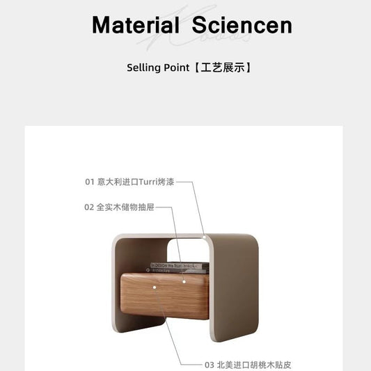 設計師創意牀頭櫃臥室意式極簡牀邊櫃胡桃木皮高級感收納現代簡約