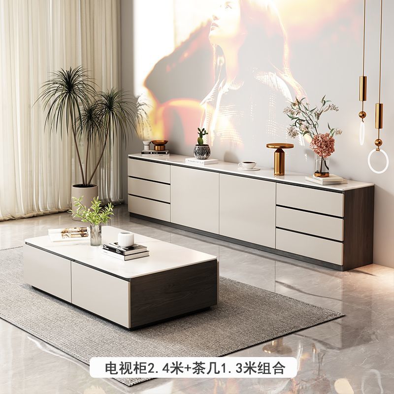 2024现代地柜实木岩板电视柜轻奢落地电视机柜高款收纳储物一体