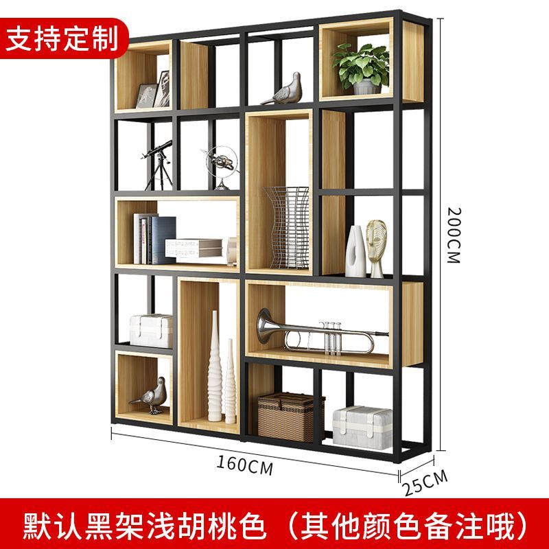 美式铁艺置物架落地屏风隔断客厅实木书架办公室多层展示架收纳架