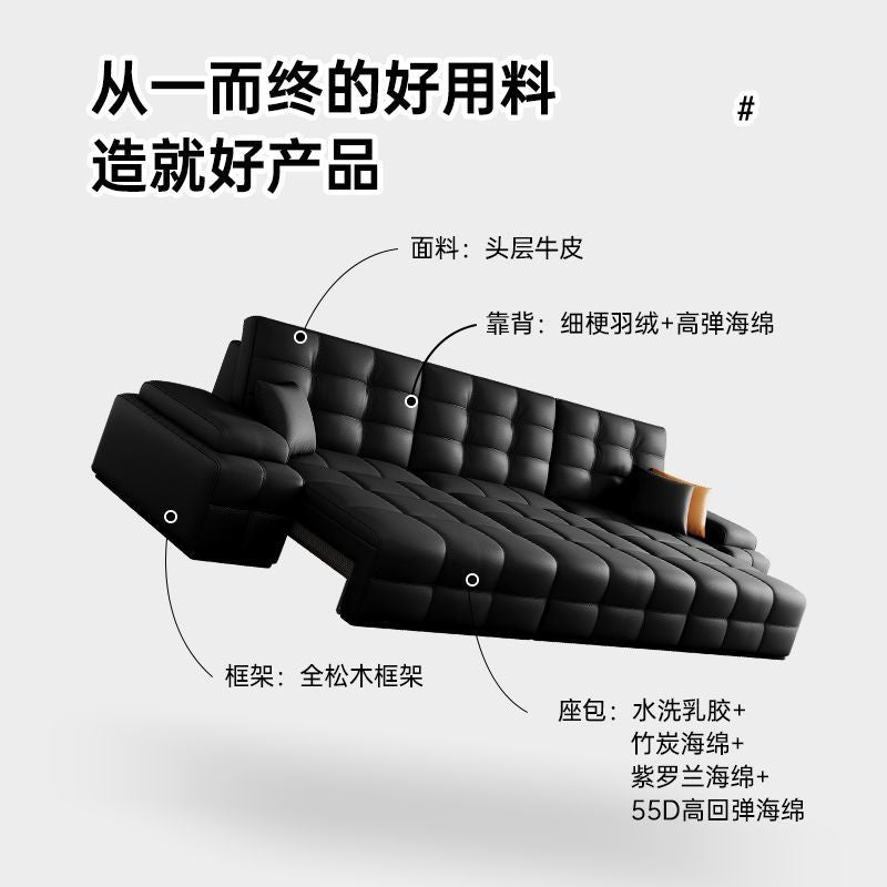 劳伦斯真皮电动沙发床功能客厅直排三人位新款黑色可伸缩一体两用