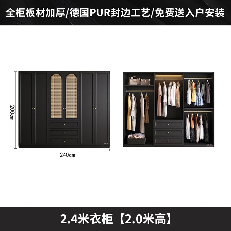 中古风衣柜黑色柜子衣柜家用卧室小户型现代简约边柜顶柜现货美式