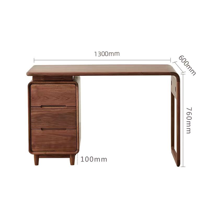 一體黑胡桃木書桌房間電腦桌網紅寫字檯書房全實木辦公桌新中式