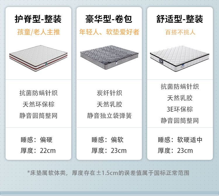 壓縮捲包乳膠彈簧牀墊可拆洗椰棕偏硬軟墊席夢思家用公寓酒店定製