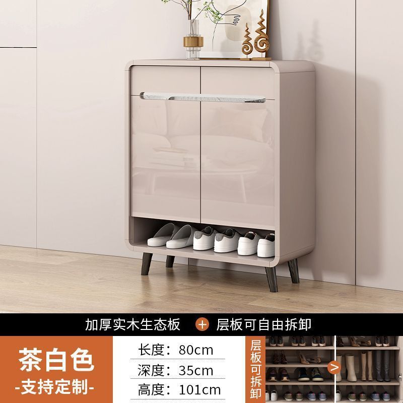 北歐原木風新中式入戶鞋櫃玄關入戶生態板收納櫃可坐大容量換鞋凳