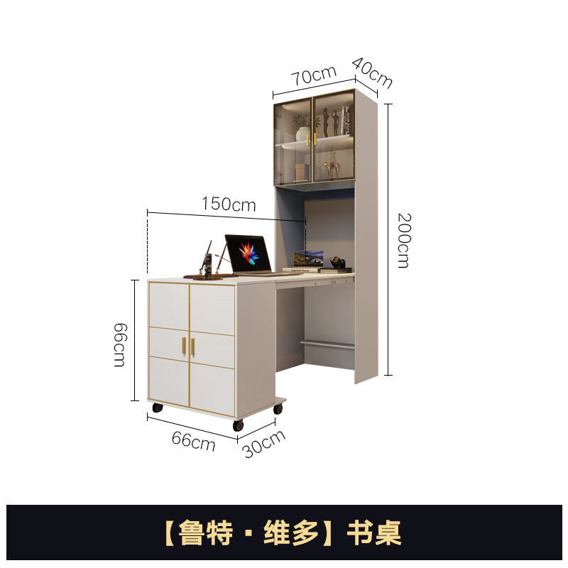 轻奢书柜电脑桌一体组合办公书橱小户型现代简约玻璃门多功能酒柜