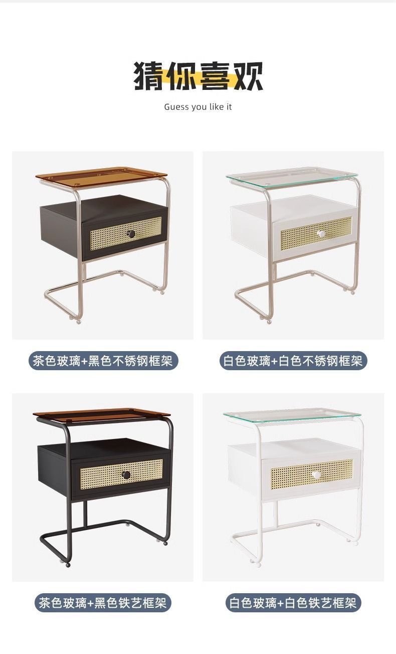簡約家用臥室牀頭櫃現代網紅玻璃客廳置物架小型創意收納儲物櫃