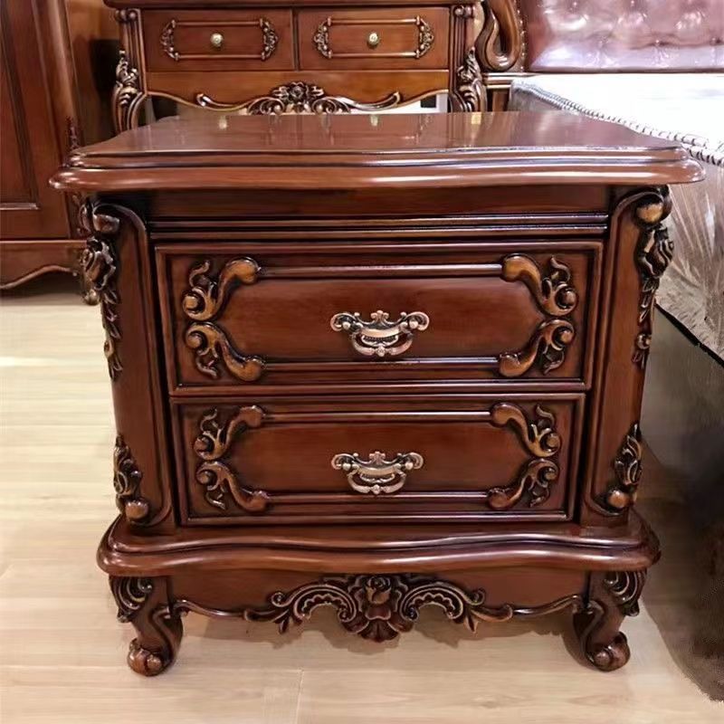 全實木歐式牀頭櫃雕花復古家用奢華法式臥室家用牀邊櫃高檔儲物櫃