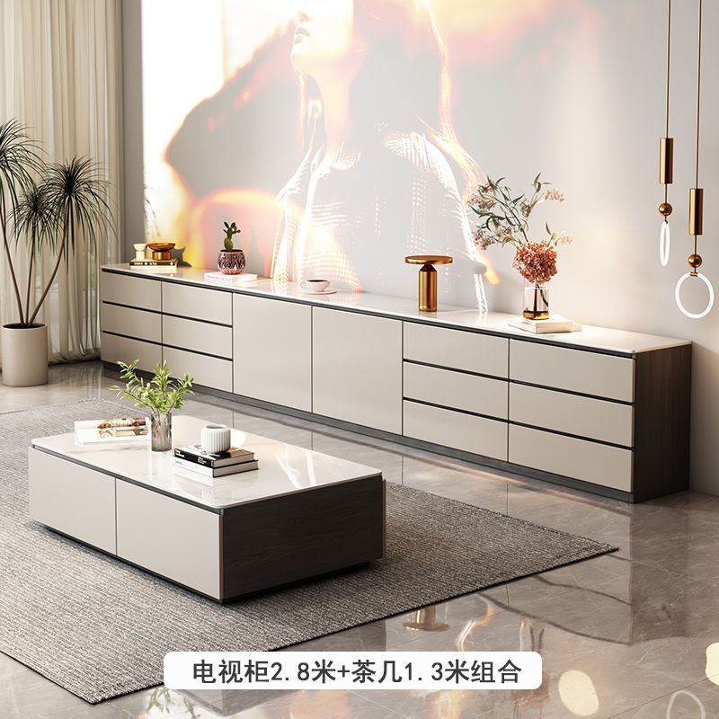 2024现代地柜实木岩板电视柜轻奢落地电视机柜高款收纳储物一体