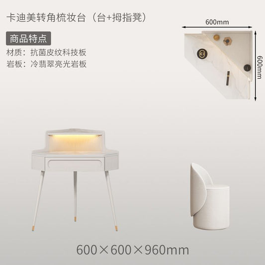 轉角梳妝檯法式奶油風小戶型三角化妝桌巖板臥室牆角鬥櫃一體60cm