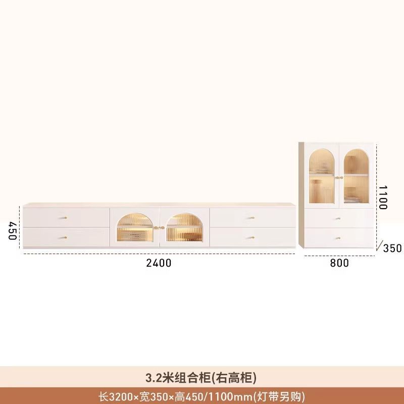奶油風小戶型茶几電視櫃組合客廳鬥櫃家用法式輕奢定製玻璃落地櫃