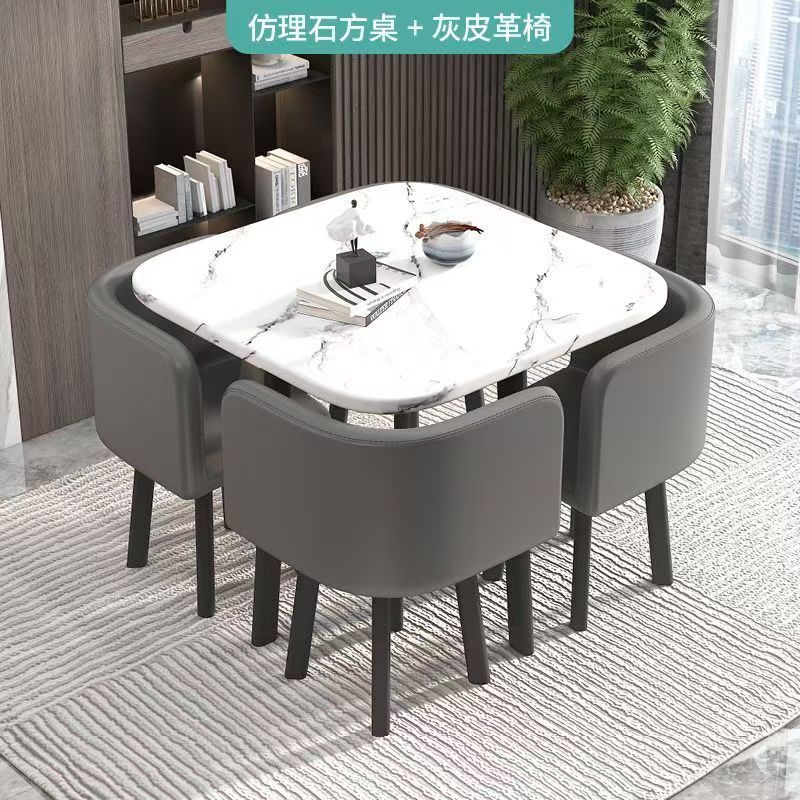 家用收纳小户型餐桌洽谈桌椅接待简约餐桌椅组合圆桌可收纳餐桌