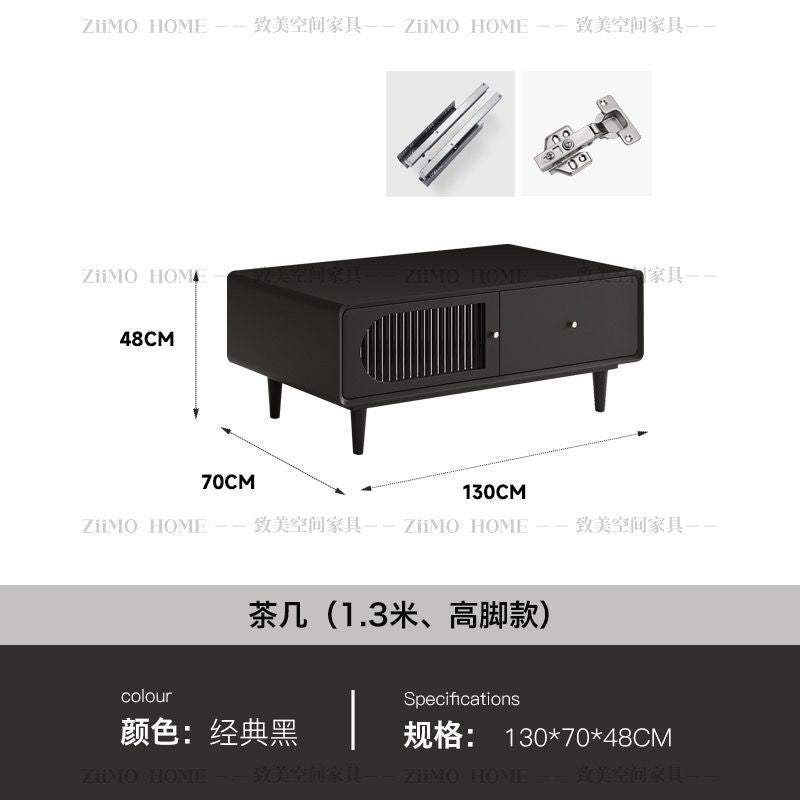 實木電視櫃茶几組合簡約法式奶油風黑色小戶型客廳整裝電視機櫃