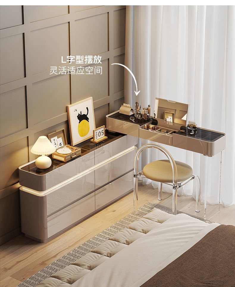 梳妝檯輕奢梳妝檯鬥櫃二合一體室房間帶抽屜櫃化妝臺超薄29cm2024