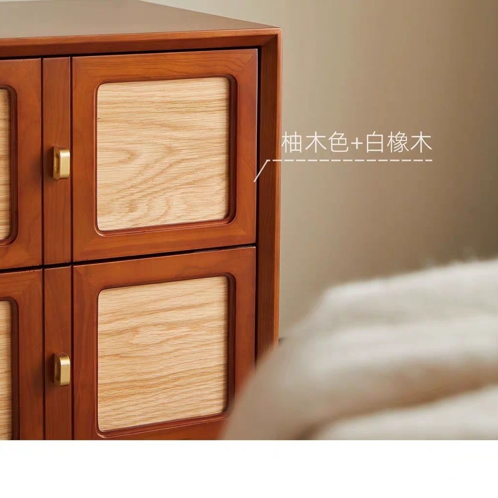 法式復古實木餐邊櫃茶水櫃中古邊櫃香雲紗入戶創意玄關櫃設計師