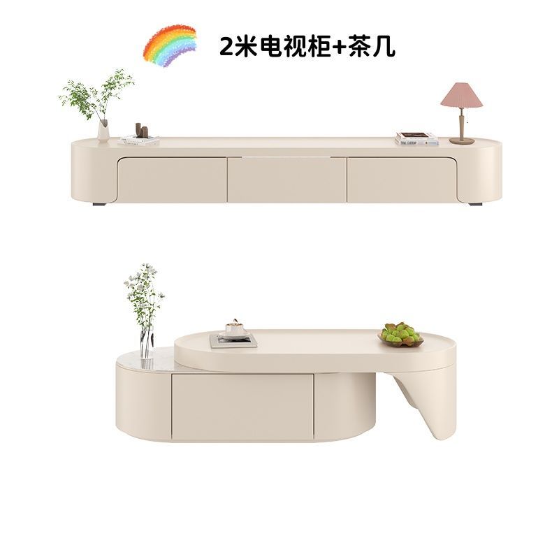 2024年新款网红奶油风落地现代简约小户型家用客厅茶几电视柜组合